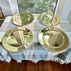 Set of 4 Vintage Royal Silver Brass Charger Plates – 11.5” Decorative Dinner Set